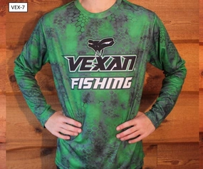 Vexan Fishing Long Sleeve T-Shirt Gray Green Scales Camo Pattern