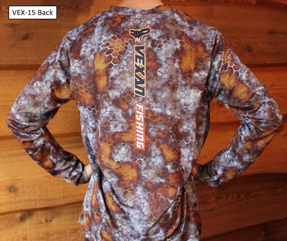Vexan Fishing Long Sleeve T-Shirt Orange Light Gray Scales Camo Pattern