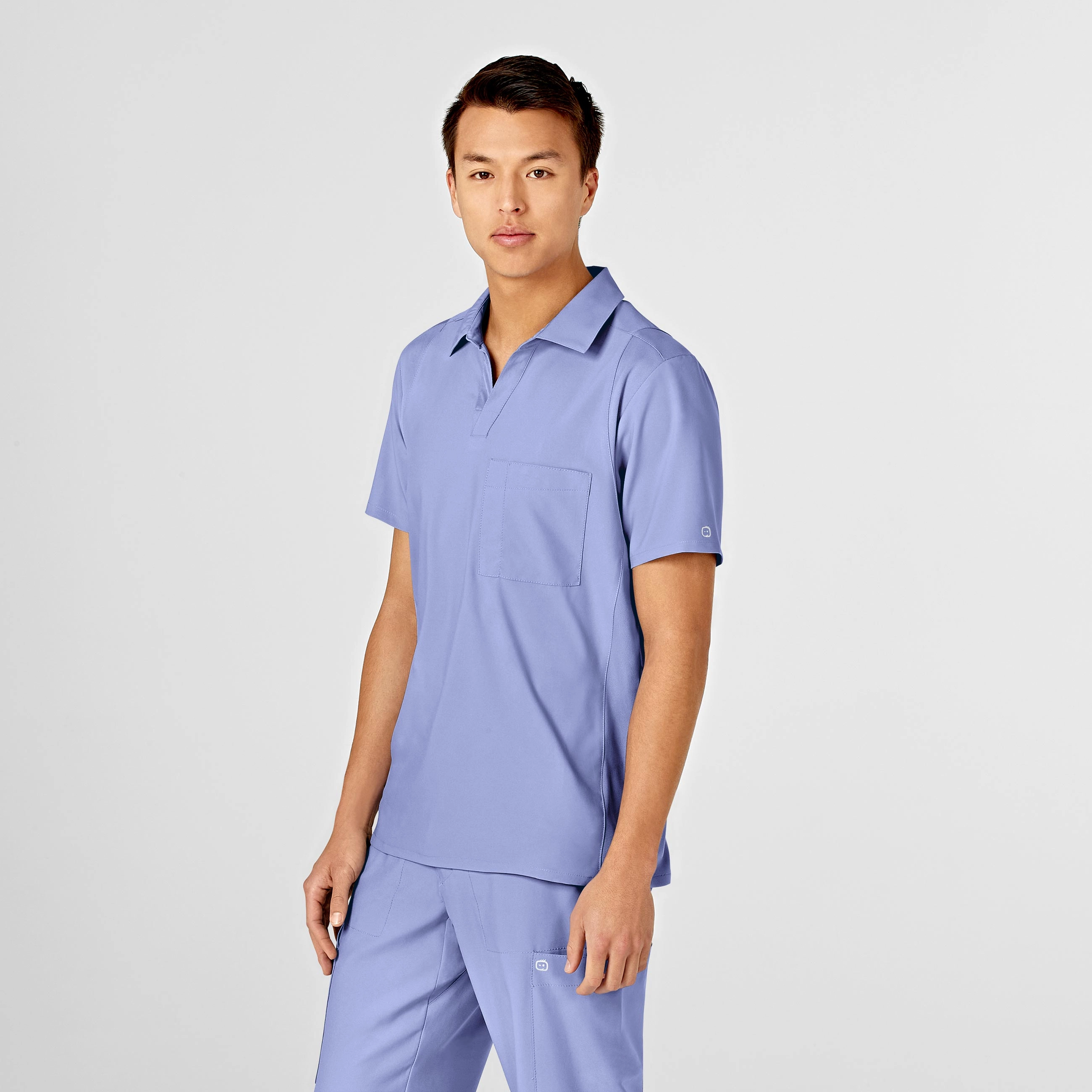 W123 Men's Collar Scrub Top - Ceil Blue