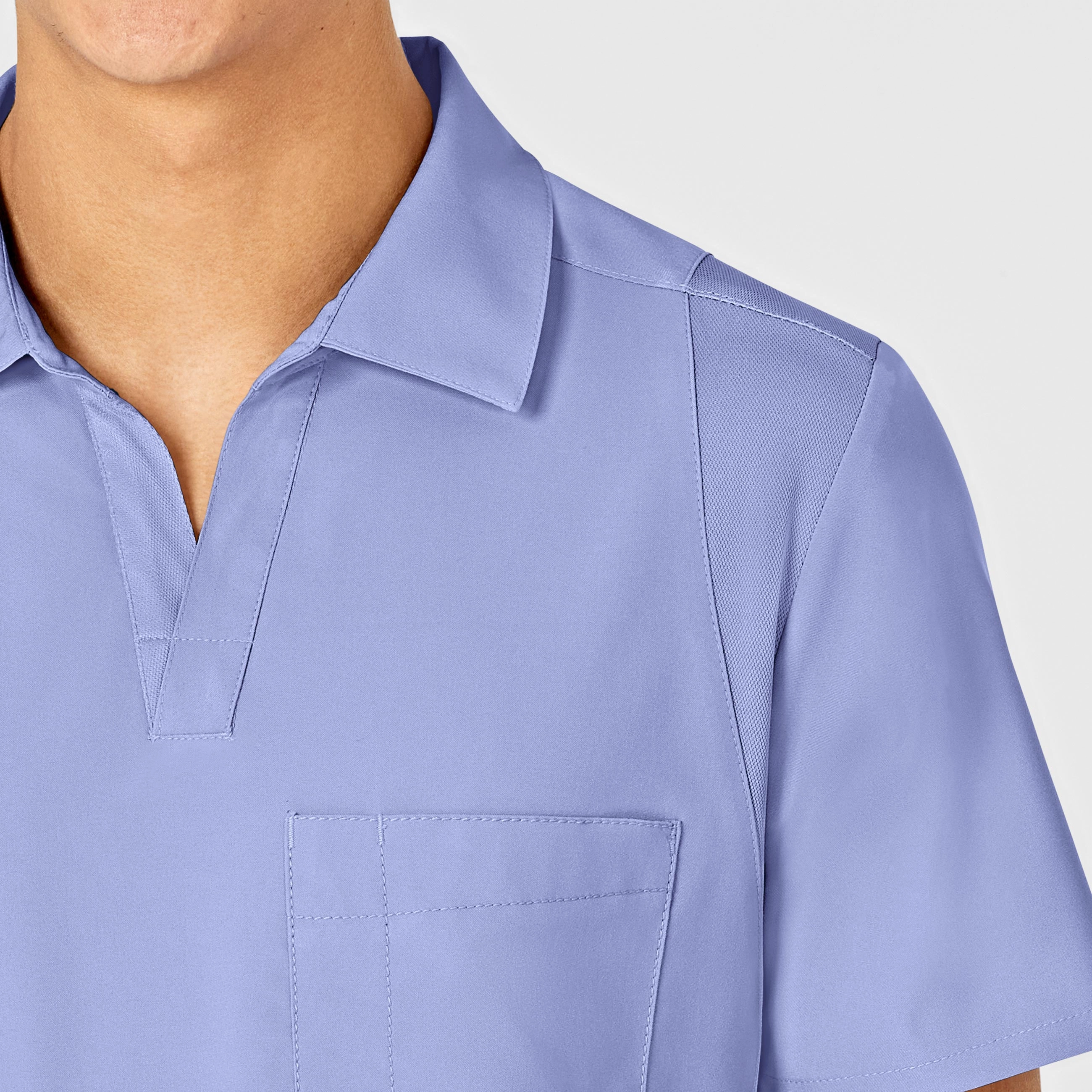 W123 Men's Collar Scrub Top - Ceil Blue