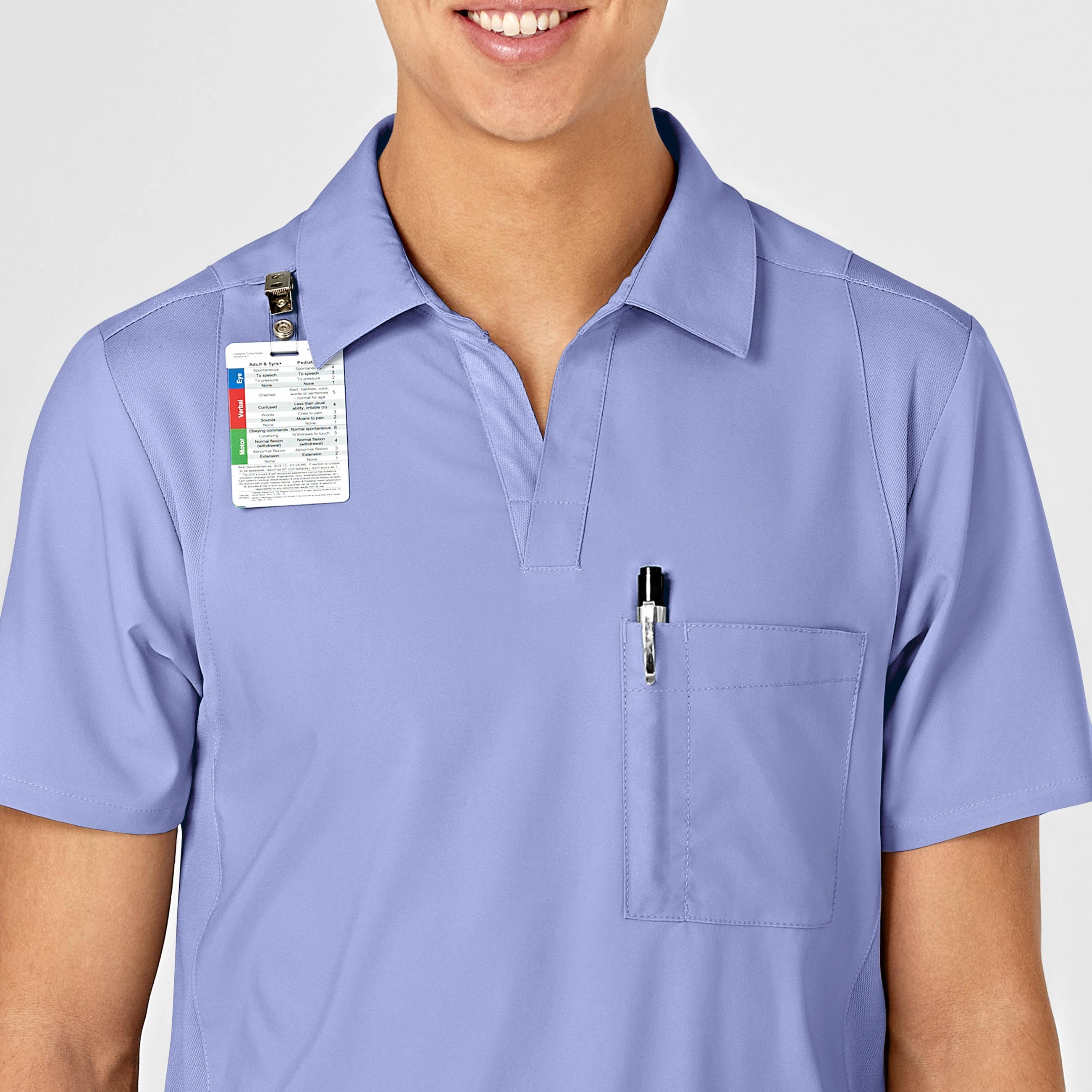 W123 Men's Collar Scrub Top - Ceil Blue