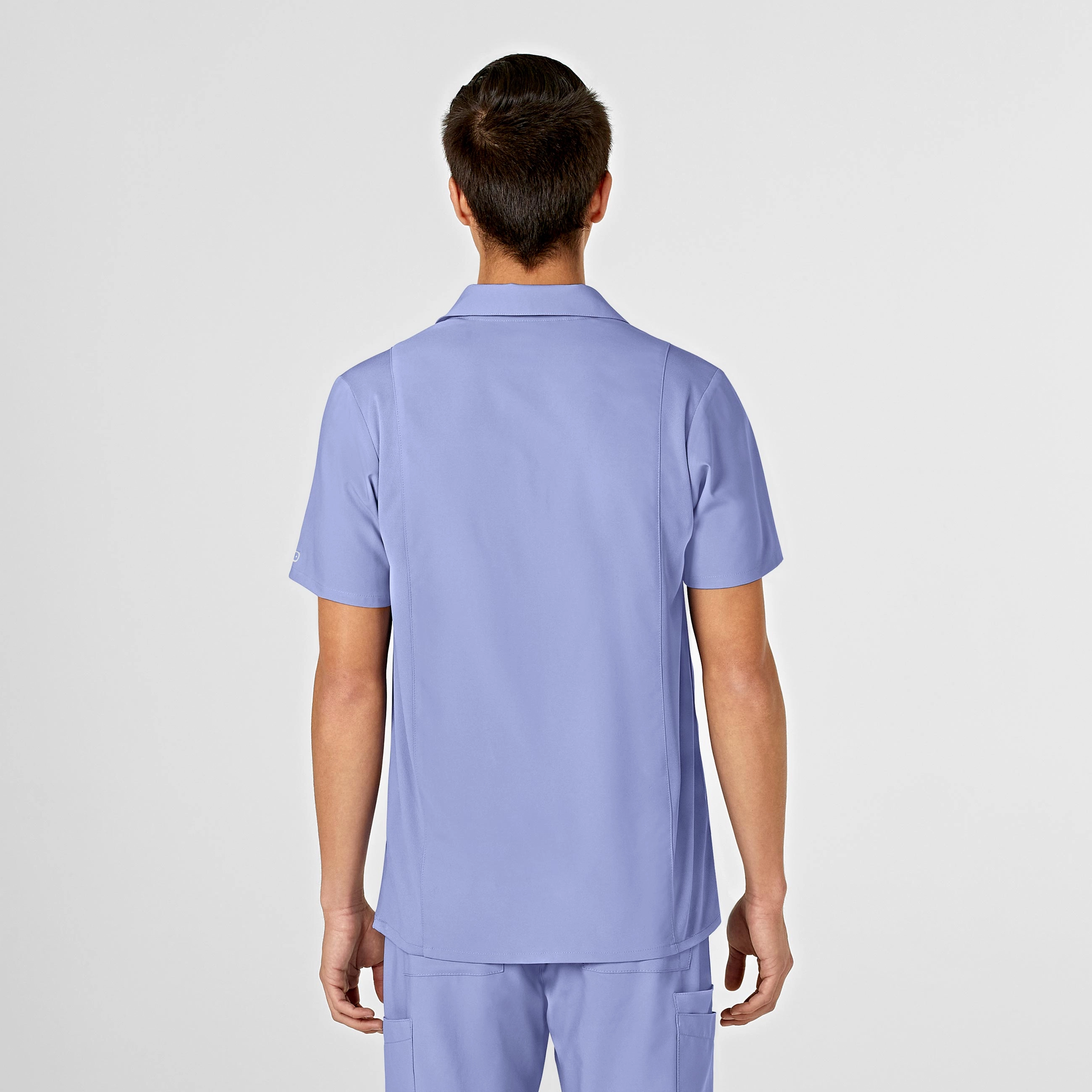 W123 Men's Collar Scrub Top - Ceil Blue