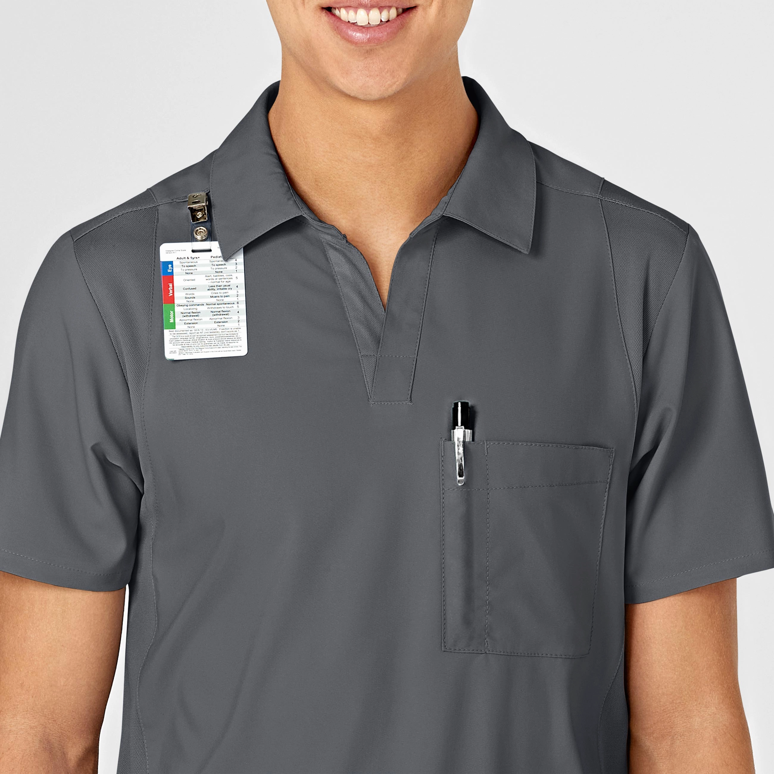 W123 Men's Collar Scrub Top - Pewter