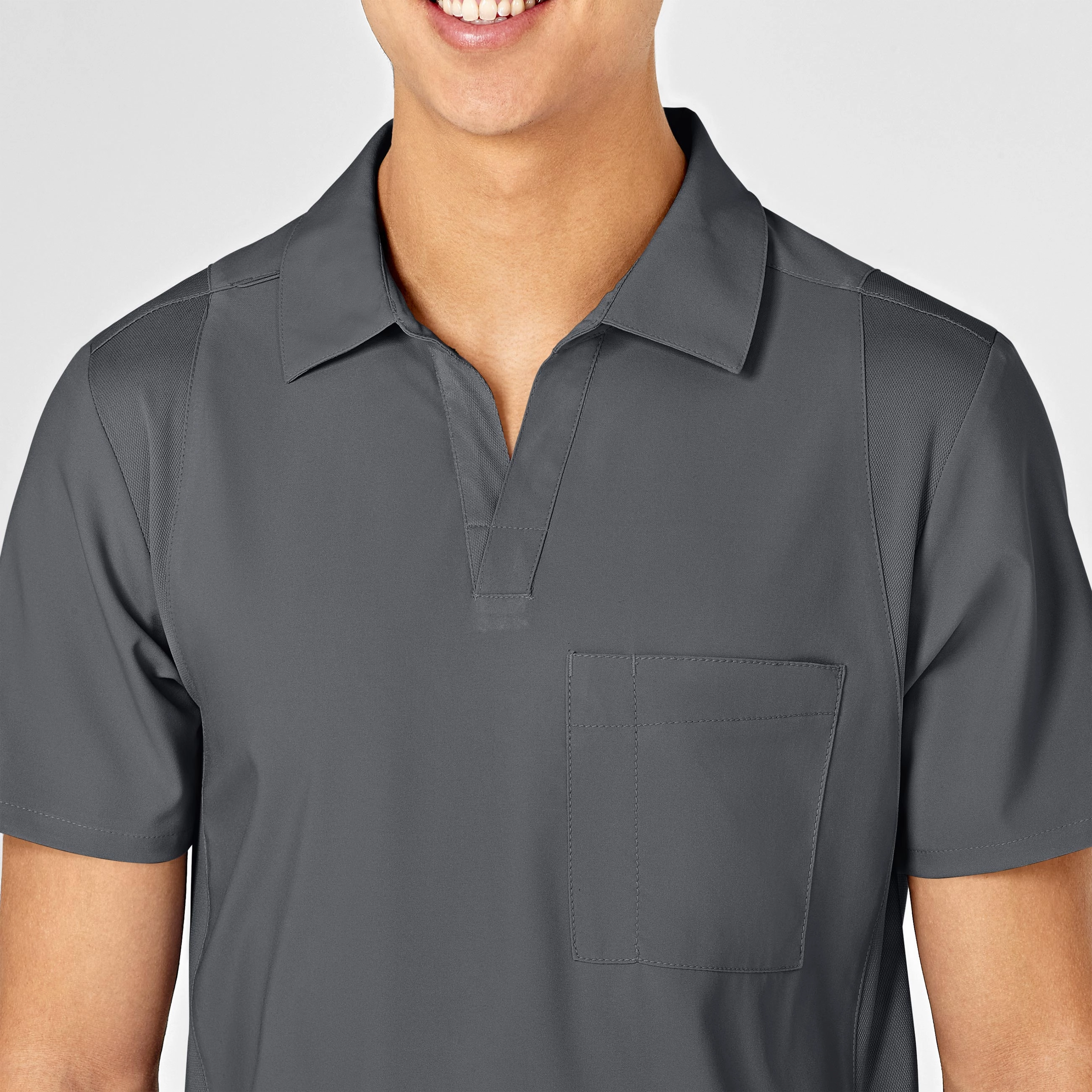W123 Men's Collar Scrub Top - Pewter