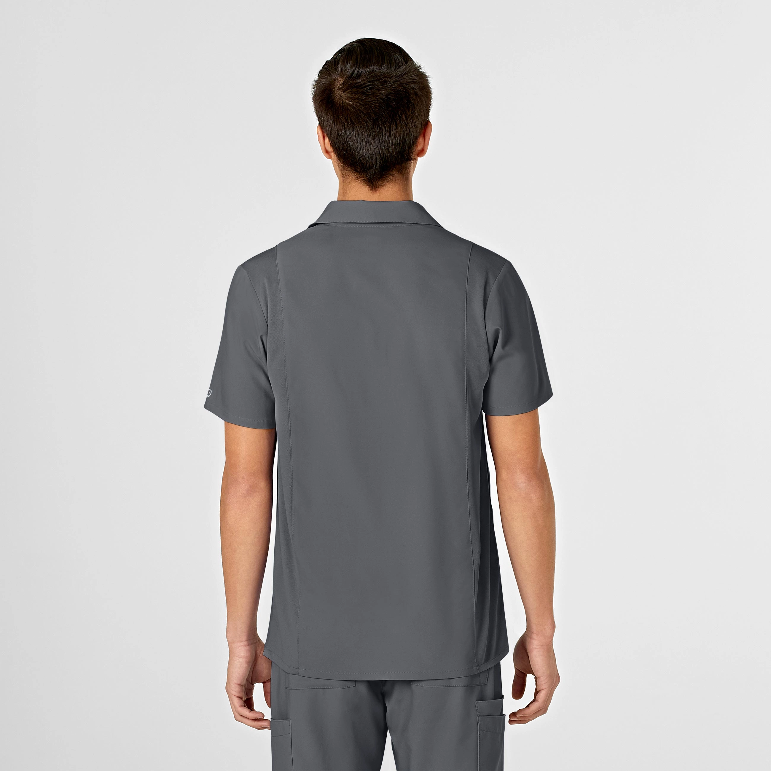 W123 Men's Collar Scrub Top - Pewter