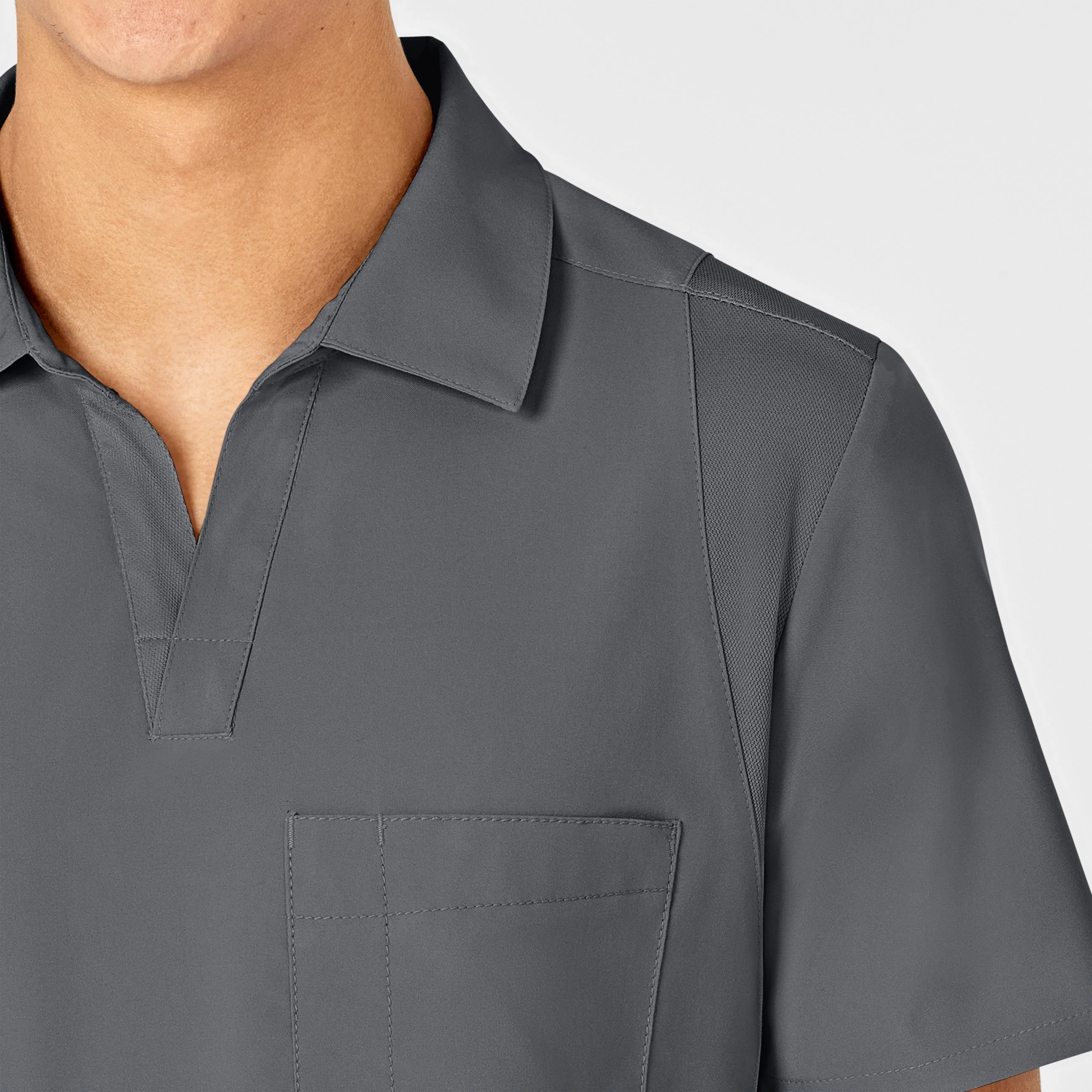 W123 Men's Collar Scrub Top - Pewter