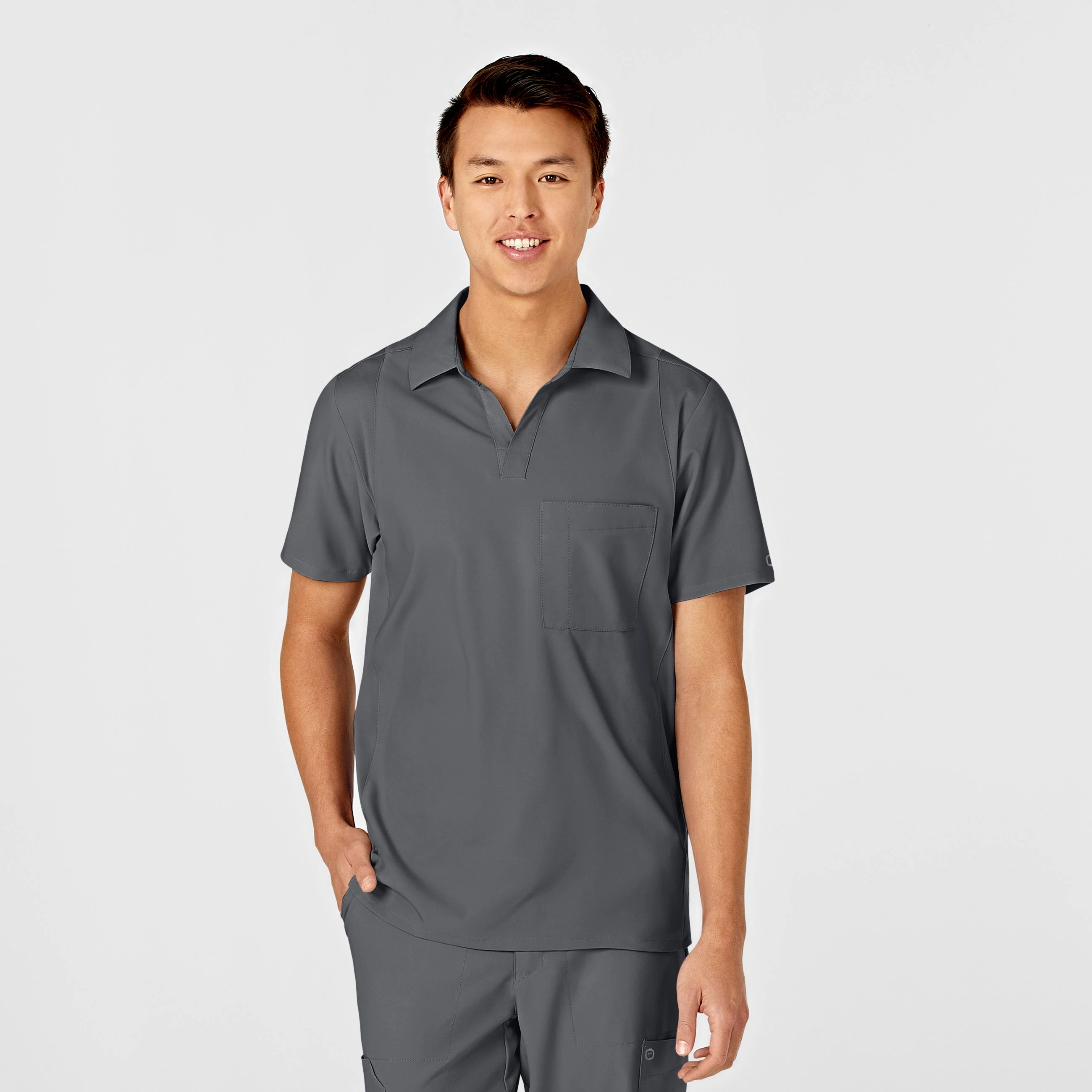W123 Men's Collar Scrub Top - Pewter