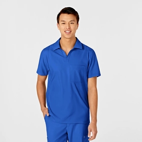 W123 Men's Collar Scrub Top - Royal
