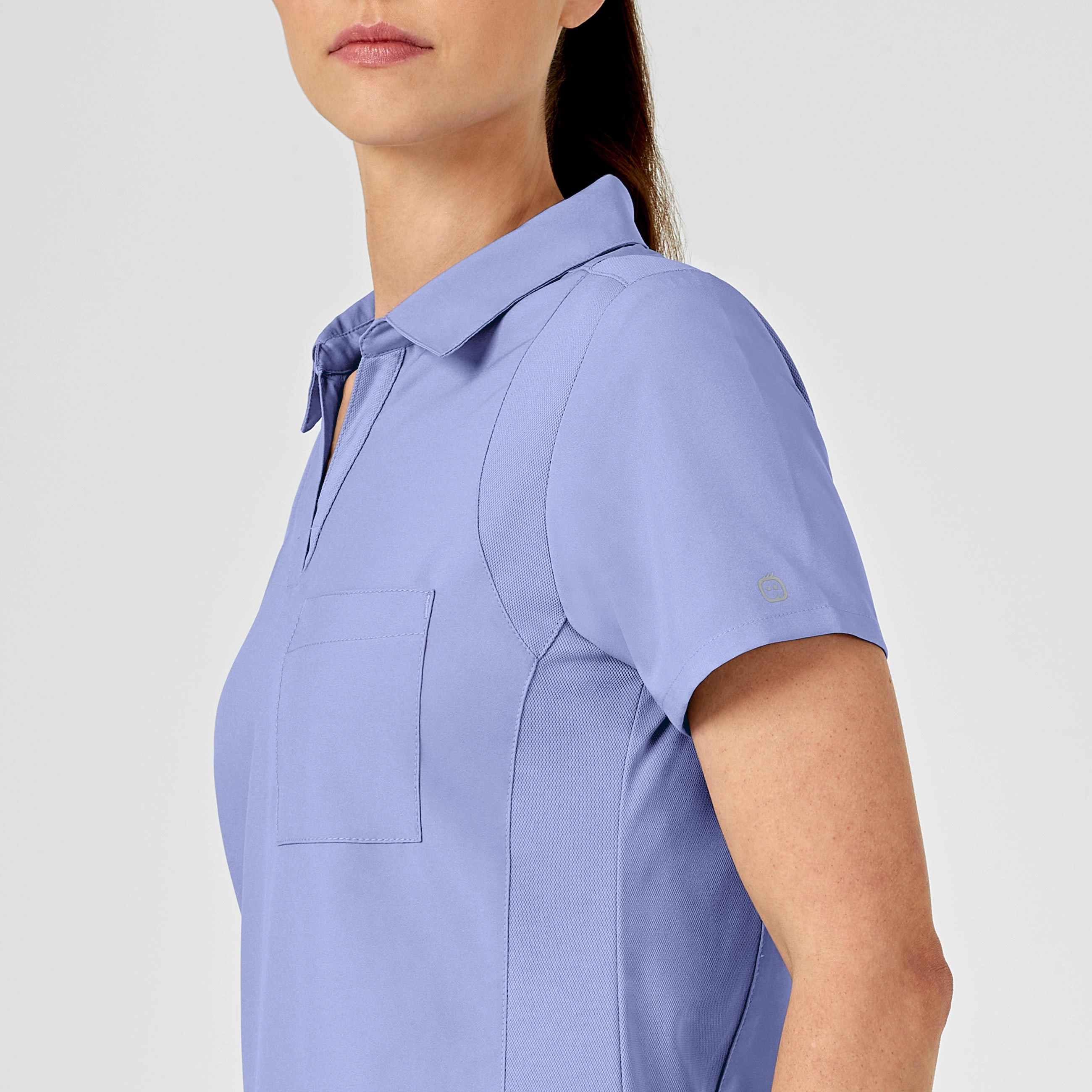 W123 Women's Collar Scrub Top - Ceil Blue