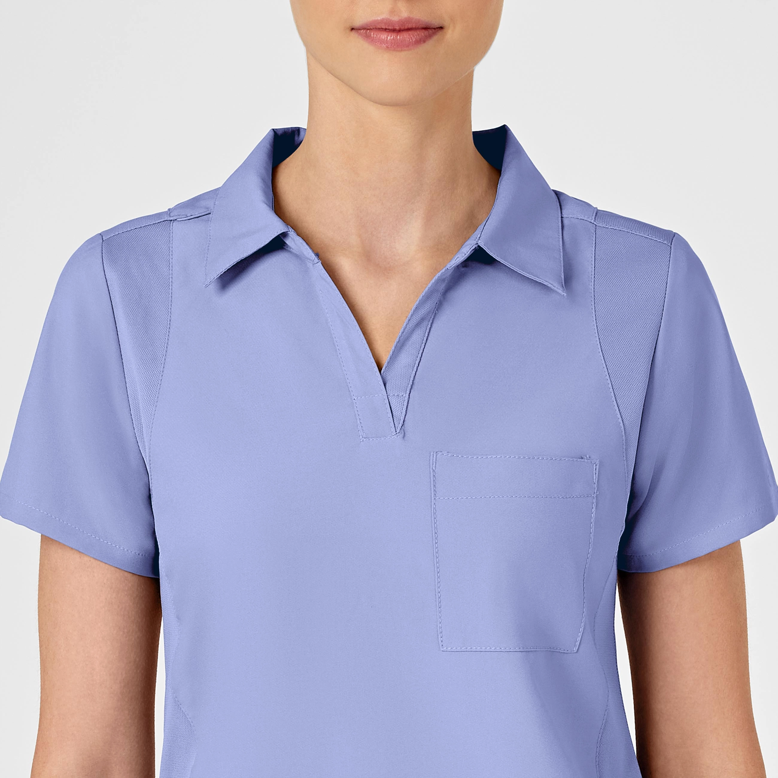 W123 Women's Collar Scrub Top - Ceil Blue
