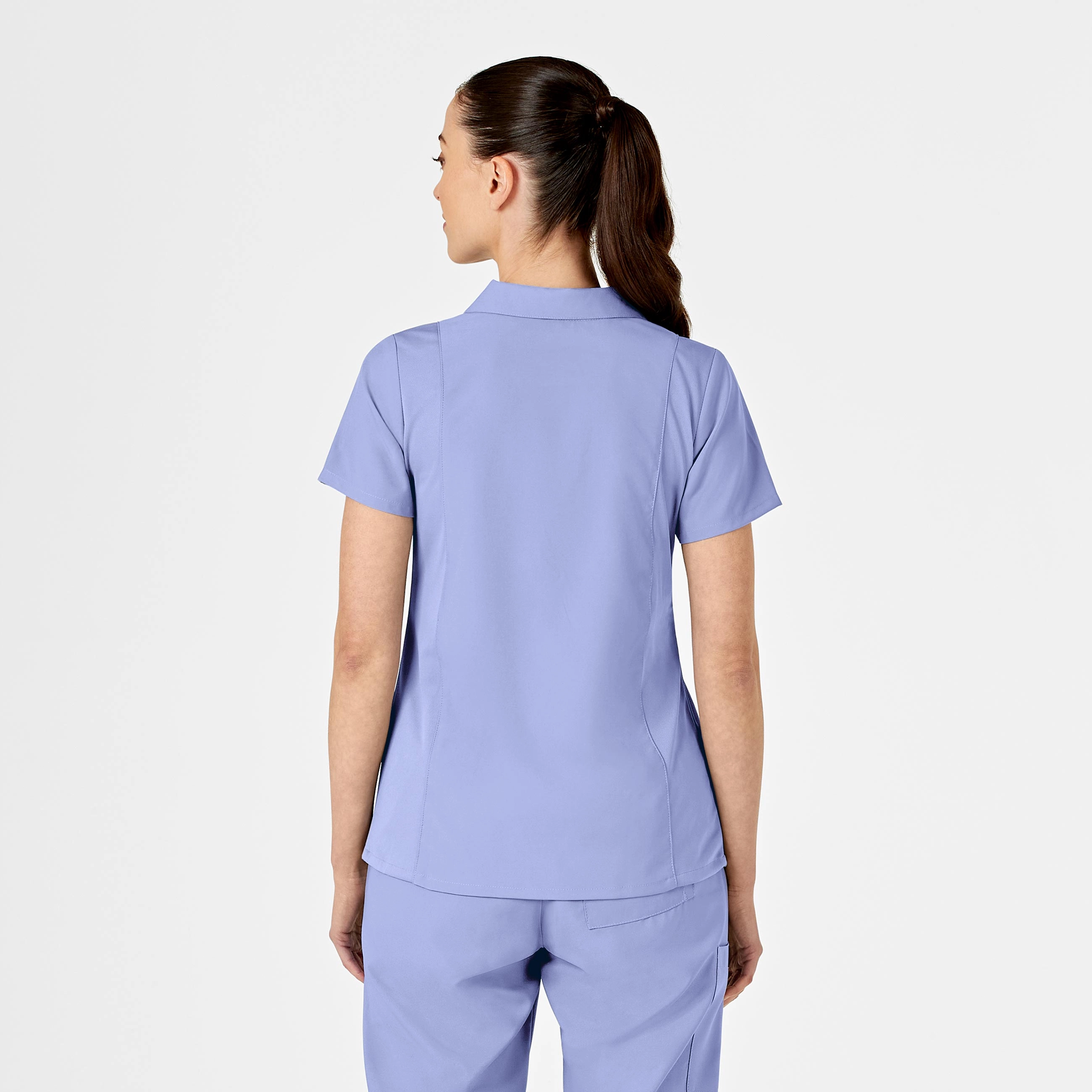 W123 Women's Collar Scrub Top - Ceil Blue