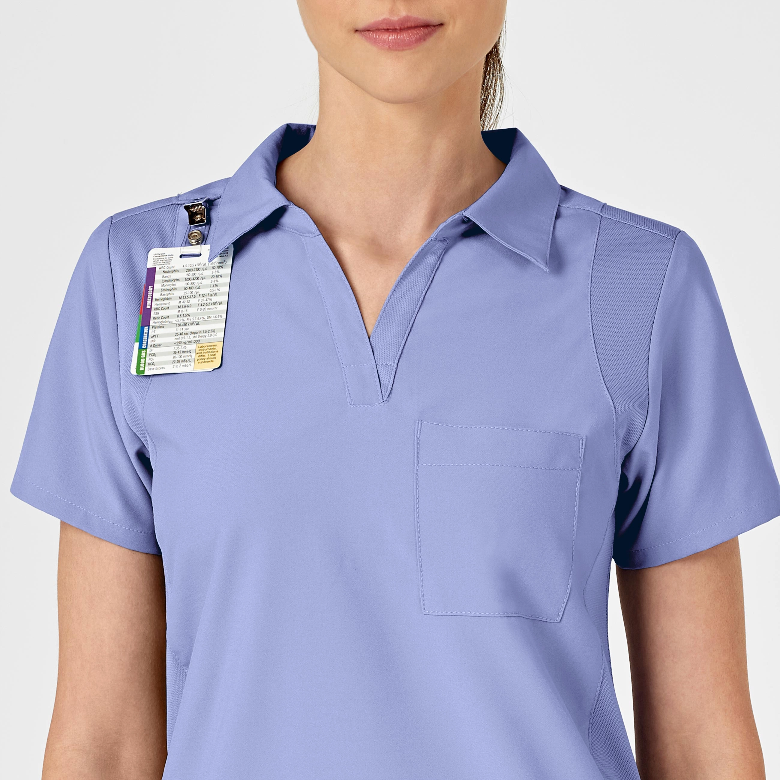 W123 Women's Collar Scrub Top - Ceil Blue