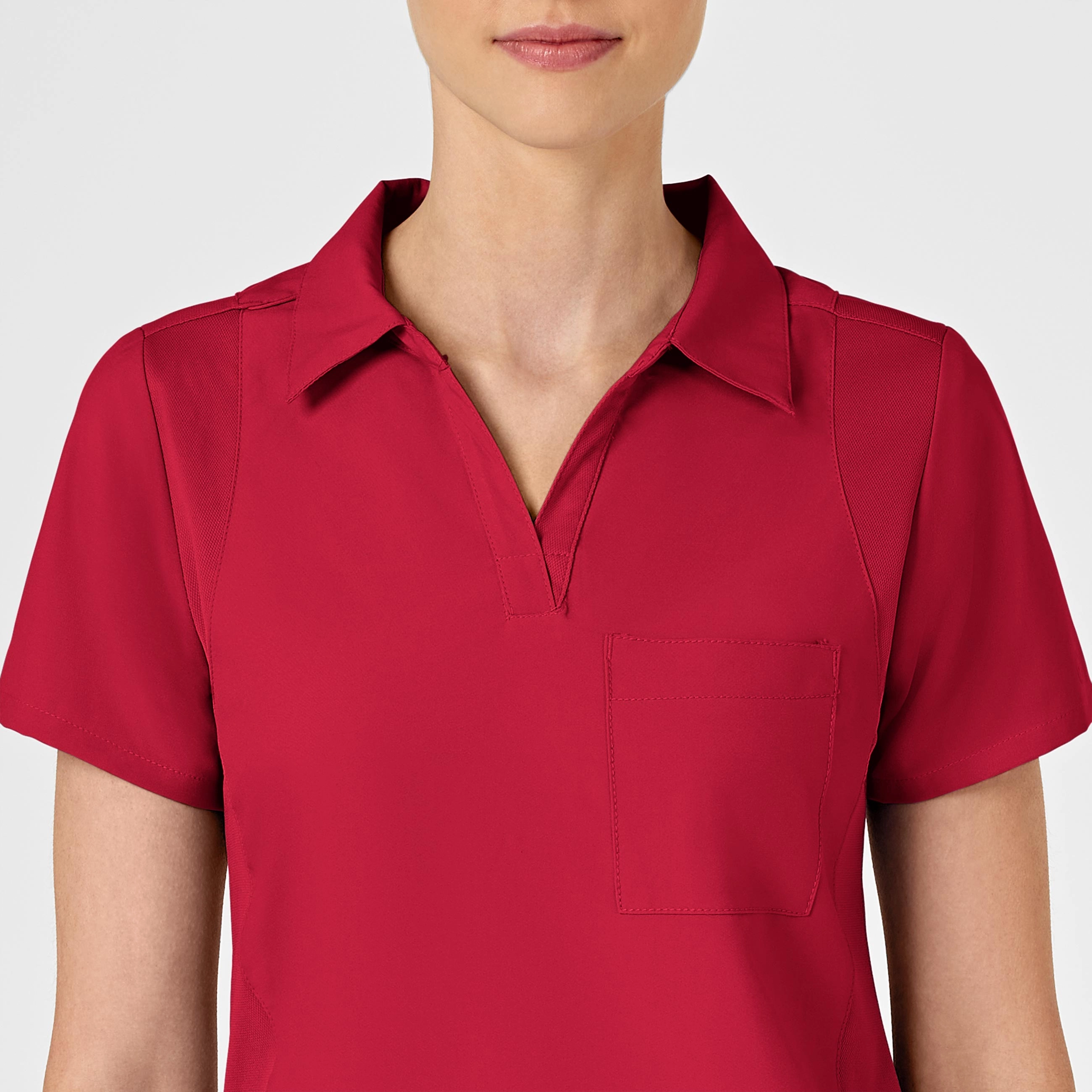 W123 Women's Collar Scrub Top - Red