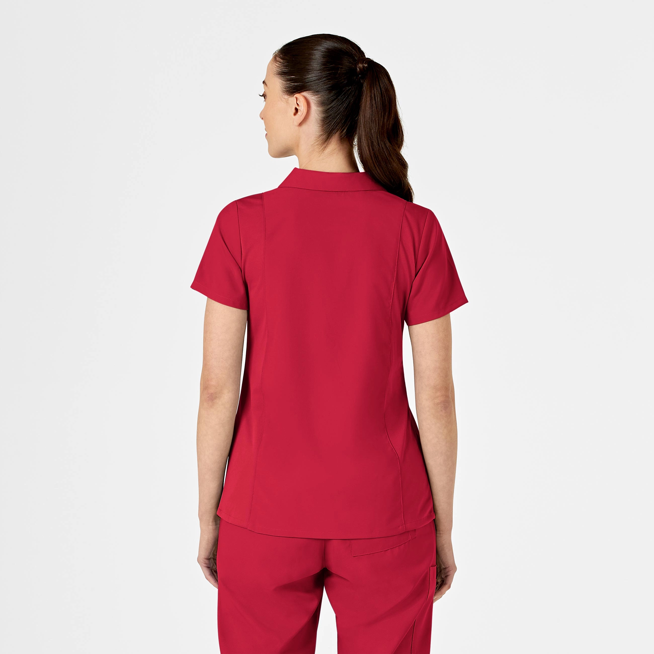 W123 Women's Collar Scrub Top - Red