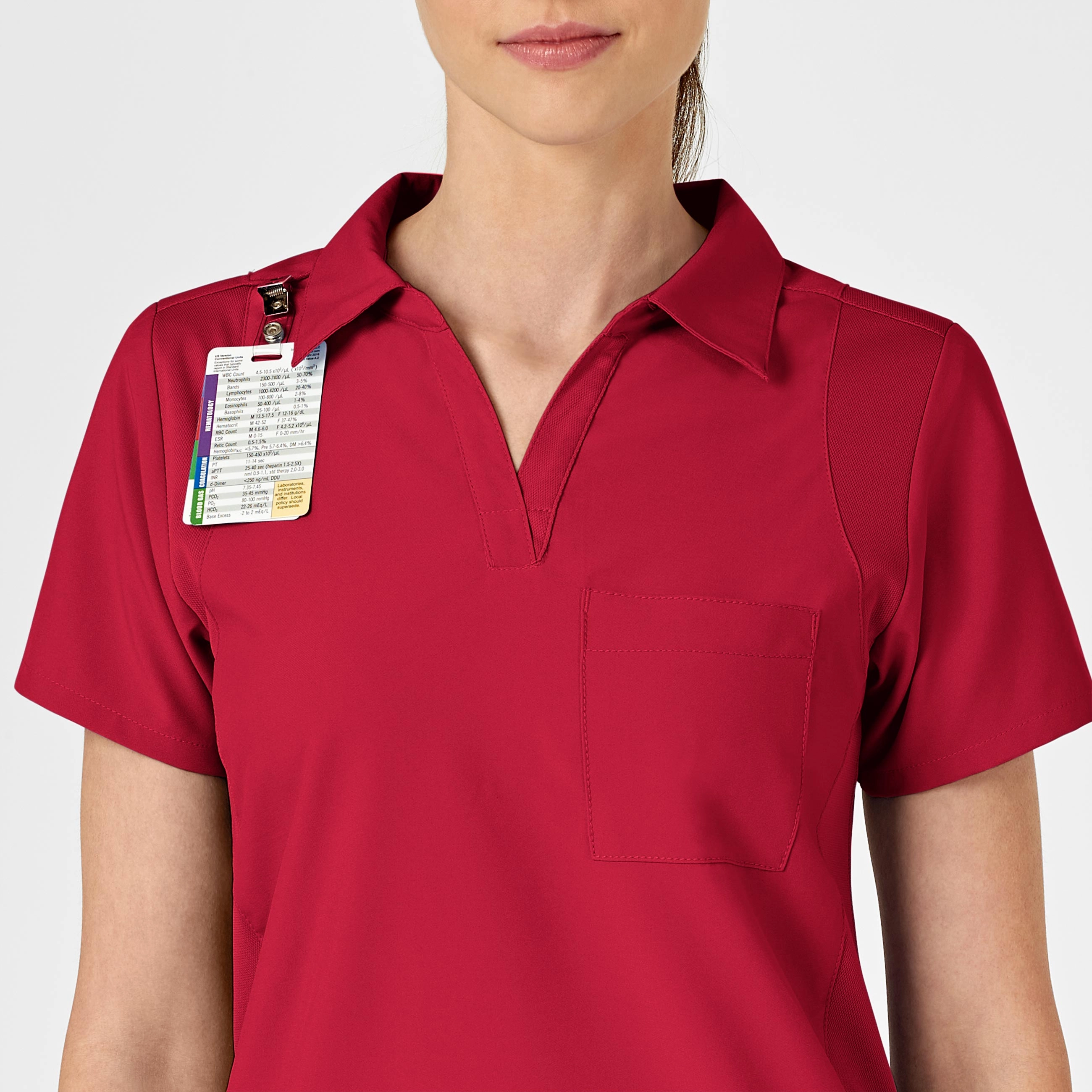 W123 Women's Collar Scrub Top - Red