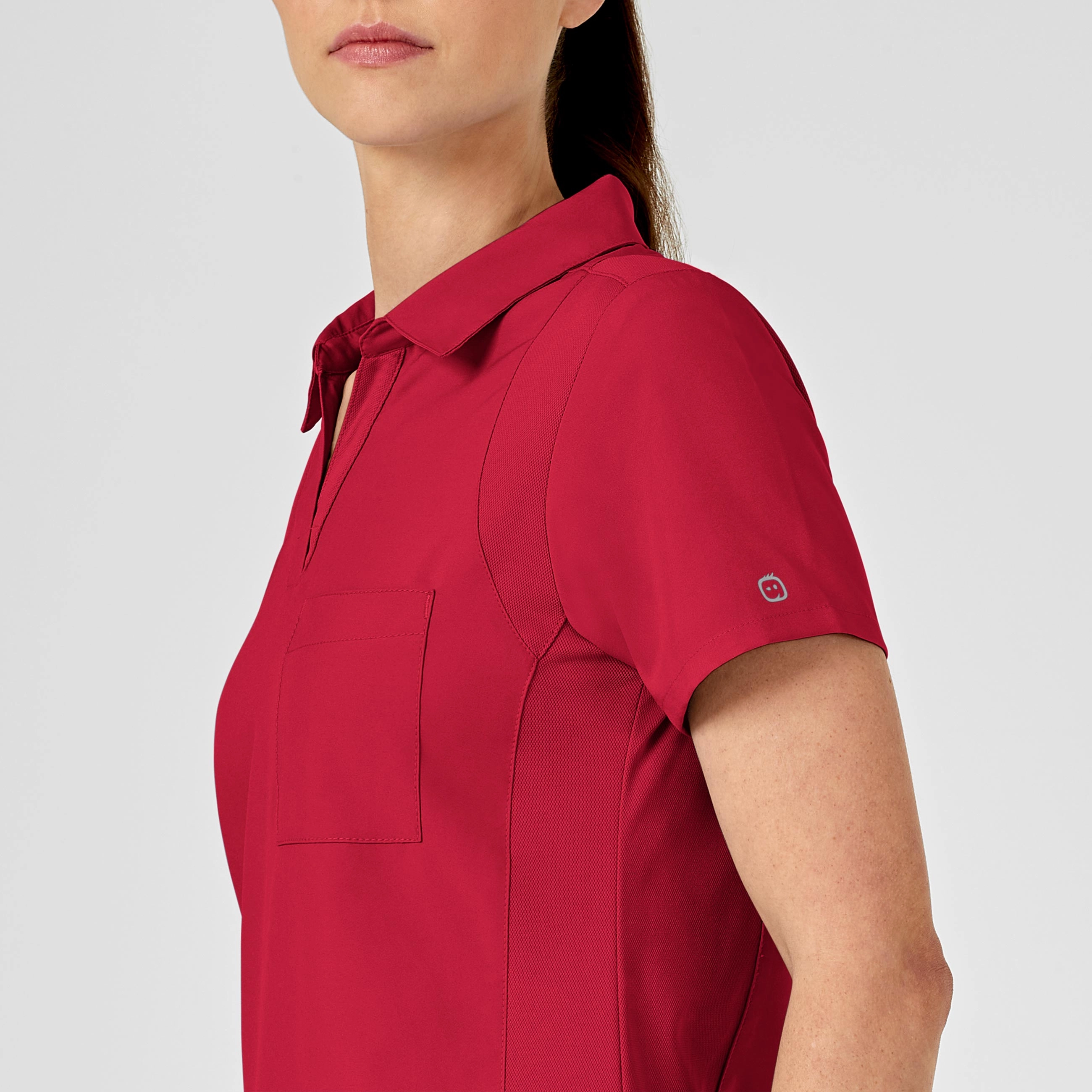 W123 Women's Collar Scrub Top - Red