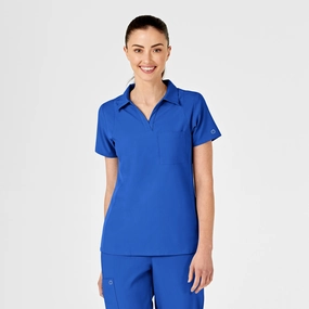 W123 Women's Collar Scrub Top - Royal