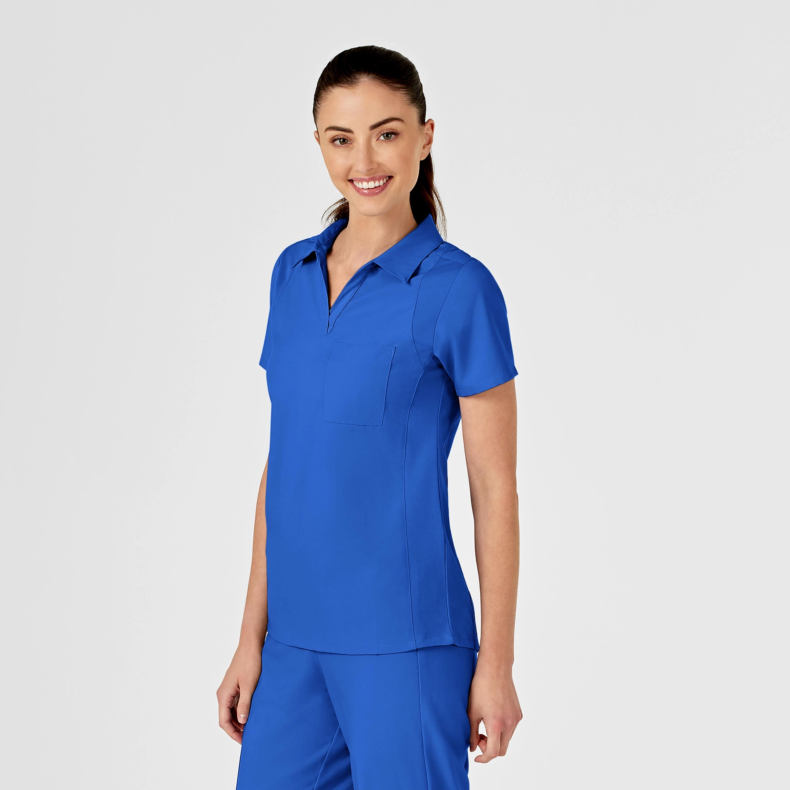 W123 Women's Collar Scrub Top - Royal