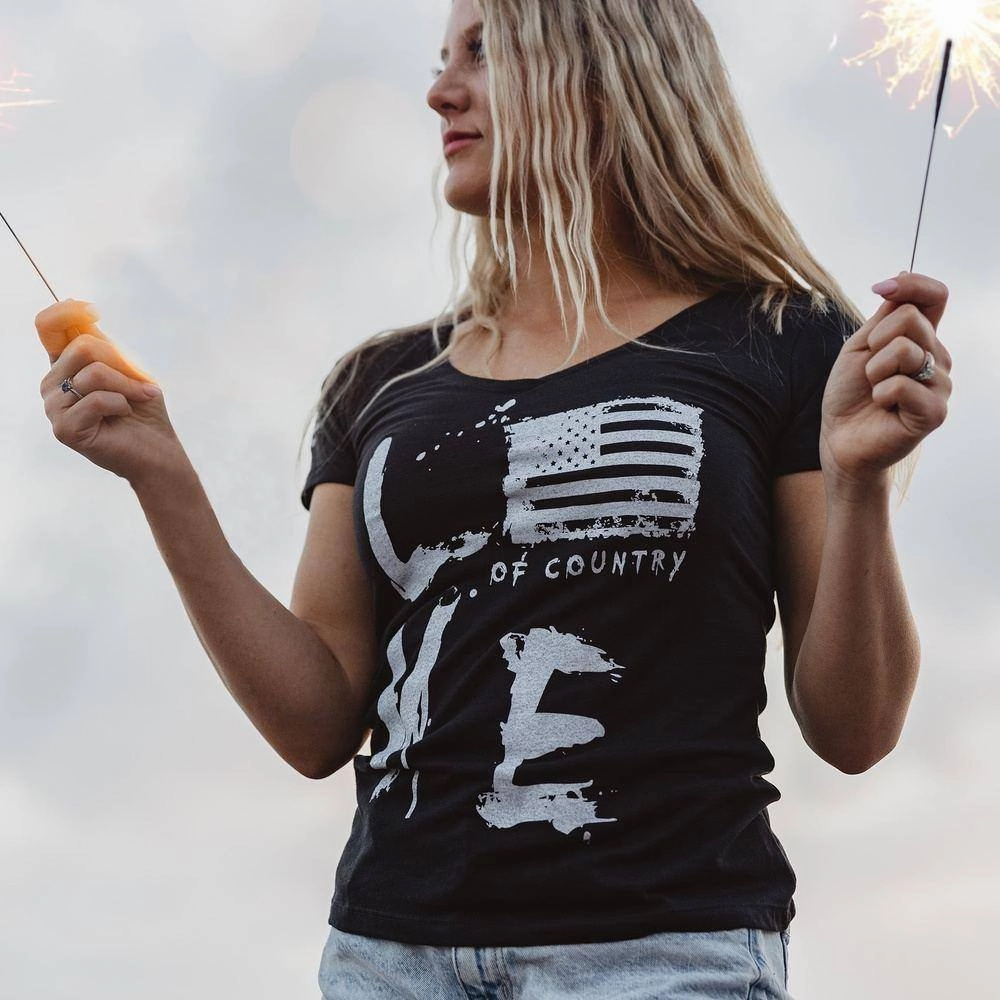 Women's Love of Country V-Neck - Black
