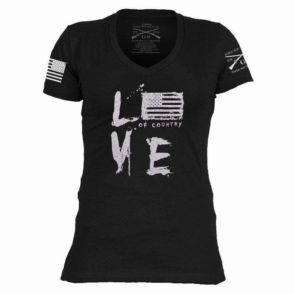 Women's Love of Country V-Neck - Black