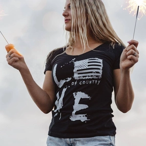 Women's Love of Country V-Neck - Black