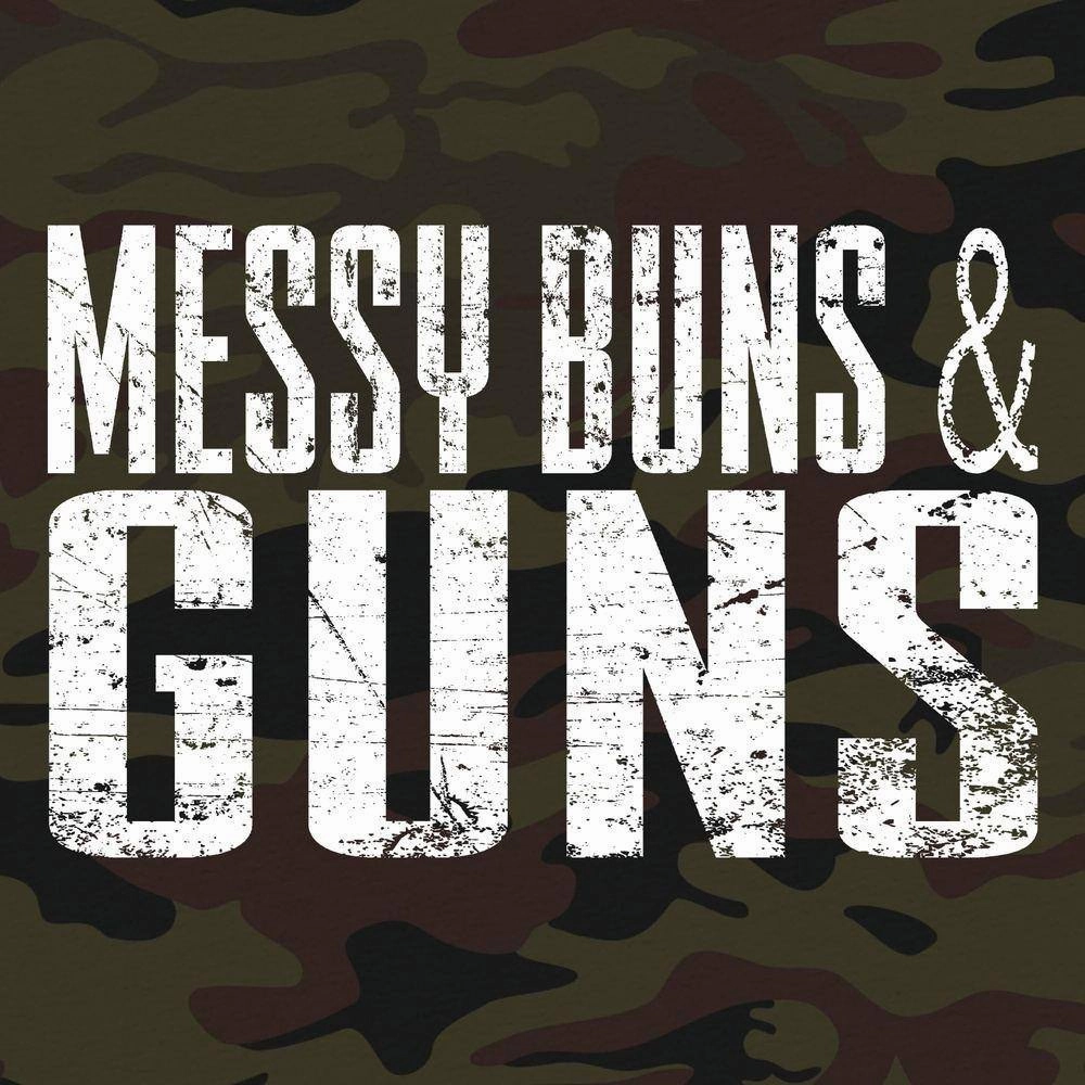 Women's Messy Buns & Guns T-Shirt - Woodland Camo