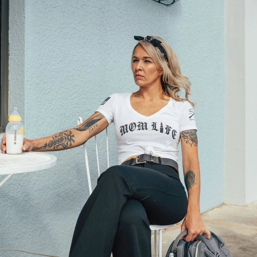 Women's Mom Life V-Neck T-Shirt - White