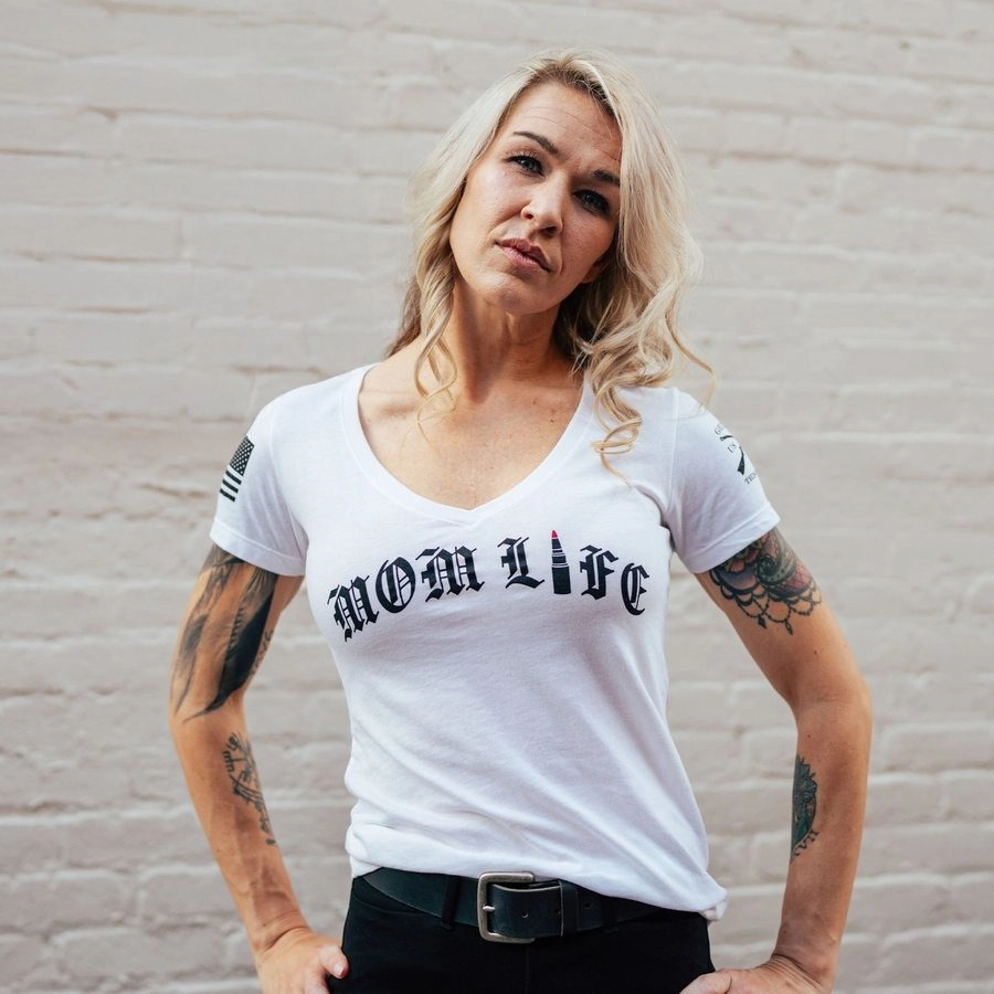 Women's Mom Life V-Neck T-Shirt - White