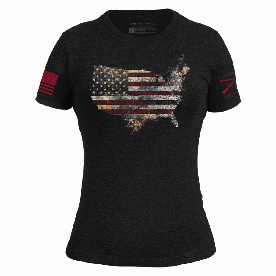 Women's Red Blood Nation Slim Fit T-Shirt - Black