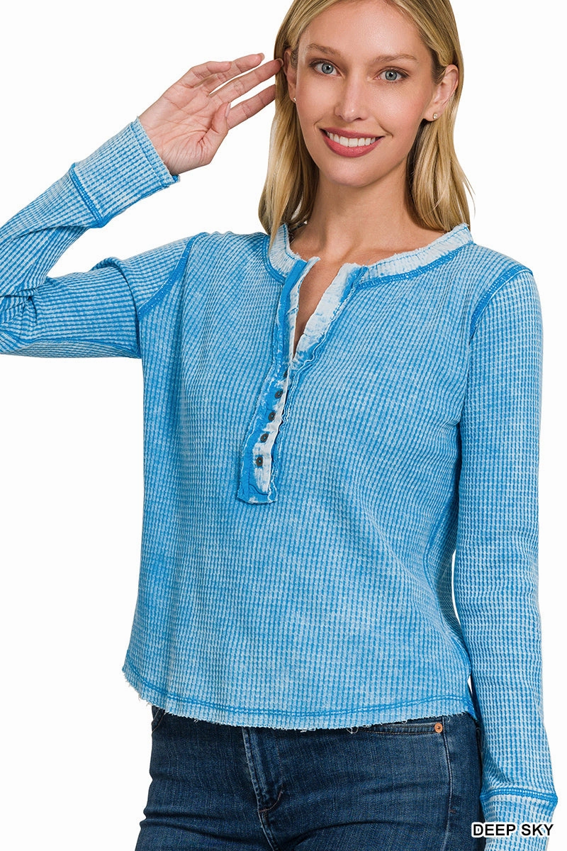 Zenana Mineral Washed Thermal  Henley CTW-3257Y